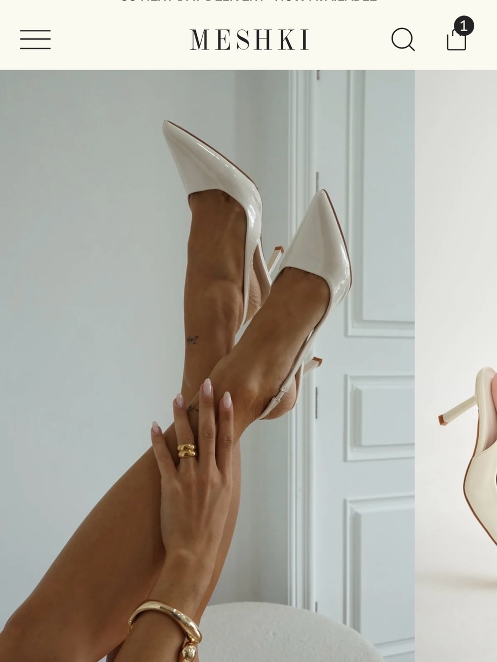 MESHKI Patent Sling Back Heels - Ivory - Size 39